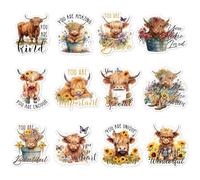 Whaline 12 imanes de nevera con diseño de vaca de las tierras altas, calcomanías magnéticas inspiradoras de animales motivacionales para nevera, coche, puerta de metal, buzón, casillero