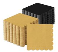Whaline 120 servilletas de papel desechables festoneadas para cóctel, color negro y dorado, para bebidas para el hogar, cafetería, bar, graduación, fiesta de cumpleaños, suministros de decoración