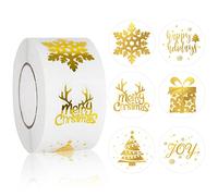 Whaline 1200 pegatinas de Navidad de lámina transparente con patrón de árbol de copo de nieve de oro, etiquetas adhesivas redondas de Navidad para bolsa de regalo de fiesta de Navidad, invitaciones de boda, tarjetas de felicitación, manualidades, 6 estilos