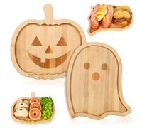Whaline 2 tablas de charcutería de Halloween, bandejas de servir calabaza, fantasma, tablas de aperitivos de bambú, platos de servir para fiestas en el hogar, suministros de vajilla