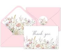 Whaline 24 tarjetas de agradecimiento de flores silvestres a granel, tarjetas de felicitación de flores rosas con sobre adhesivo floral en blanco para cumpleaños, boda, baby shower, despedida de