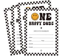 Whaline 25 invitaciones de fiesta con sobres, para primer cumpleaños, diseño de cara sonriente, tarjetas de papel, decoración de fiesta, 5 x 7 pulgadas