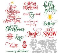 Whaline 34 troqueles de metal de Navidad, copo de nieve, muñeco de nieve, campana, troqueles de corte de acero, palabras de felicitación, plantillas para manualidades, tarjetas, álbumes de recortes,