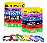 Whaline 36 pulseras de silicona de Navidad Jesus Loves You, pulseras de goma coloridas para Acción de Gracias, regalos de fiesta de Navidad, suministros de cumpleaños, bolsas de golosinas, 12 diseños