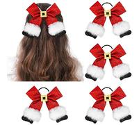 Whaline 4 lazos de Navidad para el pelo, lazos para el pelo con purpurina, cinta grande de Papá Noel, lazo de Navidad, soporte para cola de caballo, accesorios de decoración para mujeres, Navidad,