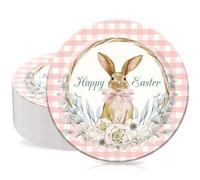 Whaline 40 platos de papel de Pascua desechables de 9 pulgadas, platos de conejo de Pascua a cuadros rosados para primavera, baby shower, boda, fiesta de cumpleaños, decoración de mesa