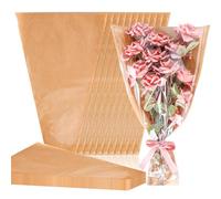 Whaline 50 bolsas de papel kraft de flores transparentes para ramo floral de celofán, suministros de decoración para el día de San Valentín, boda, graduación, aniversario, 4.7 x 14.6 x 22.4 pulgadas