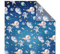 Whaline 6 hojas de papel de regalo para el espacio exterior, no enrollado, papel de regalo de planeta astronauta azul plegado para cumpleaños, baby shower, manualidades, 19.7 x 27.6 pulgadas