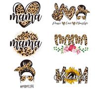 Whaline 6 hojas de parches de transferencia de calor para mamá, patrones de leopardo, parches de transferencia de calor, calcomanías de transferencia de calor para ropa, tela, manualidades, decoración de disfraces