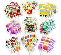 Whaline 72 piezas de decoración para cupcakes de vuelta a la escuela, 9 diseños, bolsa de autobús escolar, púas de cupcakes, palillos de comida escolar de dibujos animados con palos, punto de