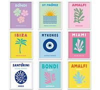 Whaline 9 impresiones artísticas de pared de viaje preppy para decoración de habitación preppy abstracta estética preppy decoración de habitación colorida minimalista sin marco decoración para sala de