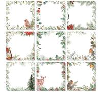 Whaline 9 notas adhesivas de Navidad rústicas con diseño de acuarela de botánica de Navidad, bloc de notas autoadhesivo, pájaros de alce, bloc de notas decorativo, notas extraíbles para trabajo,