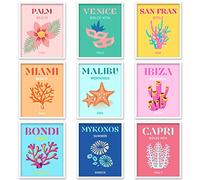 Whaline 9 pósteres artísticos de pared de viaje preppy coloridos, abstractos, estéticos, decoración de habitación, póster minimalista para dormitorio de adolescentes, niñas, dormitorio universitario