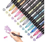 Whaline - Bolígrafos de doble línea,12 colores con contornos metálicos con purpurina, para escribir tarjetas de Navidad, felicitaciones de cumpleaños, libros de recortes, manualidades de arte