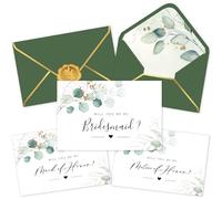Whaline Paquete de 12 tarjetas de propuesta de dama de honor, hojas verdes de lámina dorada, tarjetas de notas en blanco para novia, tarjetas de felicitación con sobres adhesivos para despedida de