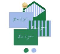 Whaline Paquete de 24 tarjetas de agradecimiento a rayas, tarjetas de felicitación verdes y azules, tarjeta de notas en blanco con sobres adhesivos para boda, novia, baby shower, cumpleaños, 4 x 6