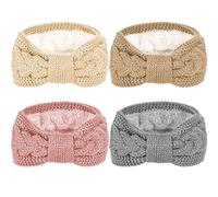Whaline Paquete de 4 diademas de punto trenzado anudadas para invierno, diadema con forro mullido, turbante grueso de ganchillo, calentador de orejas, banda elástica para el cabello, accesorios para