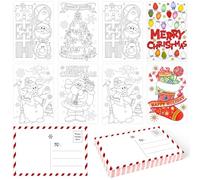Whaline Paquete de 48 postales de Navidad en blanco para colorear, 6 diseños para colorear tarjetas de felicitación de Feliz Navidad, colorea tu propia carta a Papá Noel, lista de deseos para escribir