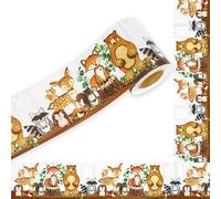 Whaline Tablero de anuncios de criaturas del bosque de 32.8 pies, bordes de animales del bosque, tablero de anuncios troquelado, rayas, lindo tema de la selva, tablero de anuncios enrollado, para