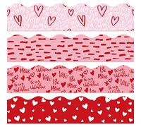 Whaline Tablón de anuncios para el día de San Valentín de 69 pies, bordes de decoración de corazón de amor, rojo, rosa, borde de borde de corazón dulce, calcomanía para tablón de anuncios Be My Valentine para la escuela, aula de oficina, decoración de fiesta
