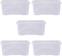 Wham Cajas de almacenamiento de plástico transparente de 45 litros con tapas para el hogar y B ro, apilables y anidables, juego de 5 cajas de almacenamiento grandes con tapas, 60 x 40 x 25 cm