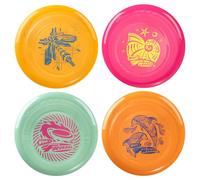 Wham-O Frisbee Go Paquete de 4 Discos Voladores, 22.86 cm Juego de Juguetes Coloridos y Ligeros para Principiantes Niños Niñas de 5+ Años para Exteriores Playa Parque Patio - 70g