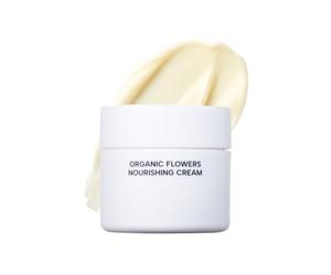 Whamisa Organic Flowers Nourishing Cream - 95,2% orgánico, fórmula anhidra, postbióticos fermentados para una hidratación profunda, crema hidratante calmante y nutritiva (50 ml)