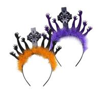 WHAMVOX 2 piezas Diadema Halloween con Manos Zombie y Lápidas Accesorio Cosplay Terrorífico para Fiestas de Disfraces Cabezal Resistente para Niñas Diseño Impactante Naranja Negro y