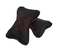 WHAMVOX Almohadas para Reposacabezas de Coche 2 Unidades, Cojines Cervicales de Algodón Pp Funda de Pu Negra y Costura Roja, Ergonómicas y Transpirables para Viaje y Conducción Cómoda