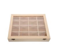 WHAMVOX Caja de Madera con Tapa Acrílica Protectora con 16 Compartimentos para Organizar y Exhibir Colecciones de Rocas y Minerales