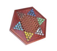 WHAMVOX Damas Chinas de Madera con Canicas de Vidrio Tablero Hexagonal con Cajón de Almacenamiento Juego de Mesa Estratégico Adultos Juego Familiar de Mesa Educativo