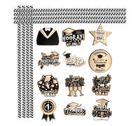 WHAMVOX Juego de Pajitas Decorativas de Papel con Banderines para Graduación Diseño Sencillo y Llamativo para Fiestas Adecuado para Mesas de Fiesta y Bebidas Diarias