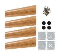 WHAMVOX Patas de Muebles de Madera Maciza de Roble 5X15 CM Cónicas Oblicuas Acabado en Barniz Transparente 4 Unidades Placas de Hierro Tornillos y Almohadillas Protectoras para Sofá