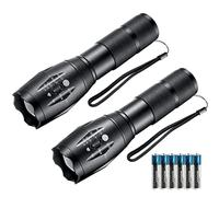 Whaply Linternas LED, paquete de 2 linternas tácticas, luces de alto lúmenes con 6 pilas AAA, portátil, impermeable, con zoom, 5 modos para acampar, al aire libre, senderismo, regalo, emergencia