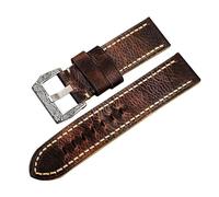 WHARGTSL Correa de reloj de piel de vaca doblada a mano, compatible Fit For PAM111 20, 22, 24 y 26 mm, estilo retro marrón descolorido for hombre.(Sculpture buckle,22mm)