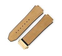 WHARGTSL Correa de reloj Fit For hebilla de acero y oro rosa de cuero genuino glaseado, apta for HUBLOT, hombres y mujeres, piel inferior de silicona resistente al agua, muñeca de 19mm(Brown-Golden-Z2