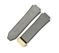 WHARGTSL Correa de reloj Fit For hebilla de acero y oro rosa de cuero genuino glaseado, apta for HUBLOT, hombres y mujeres, piel inferior de silicona resistente al agua, muñeca de 19mm(Gray-Golden-Z2)