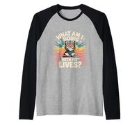 What Am I Doing with My Lives Sarcastic Cat Puns |- Camiseta Manga Raglan