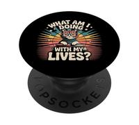 What Am I Doing with My Lives Sarcastic Cat Puns |- PopSockets PopGrip Adhesivo