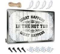 What Happens In The Hot Tub Stays In The Hot Tub Teen Workshop Hanging | Accesorio de decoración de metal de estaño de calidad, decoración de pared de metal vintage (20 x 30 cm)