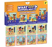 What Happens Next - Tarjetas de secuenciación para terapia del habla, 60 tarjetas de secuencia ilustradas para niños a partir de 4 años, materiales de terapia del habla y lenguaje, juego de