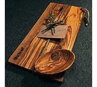 What the Art!® Olive Wood «Karo» M | Tabla de cortar de madera de olivo + cuenco + regalo | 30 x 15 x 2 cm