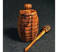 What the Art!® Olive Wood «Maja» | Maceta de madera de olivo para miel + cuchara de miel | Hecho a mano | Ø 6-7 cm x ↑ 10 cm | con tapa - recipiente para miel - barril de miel