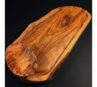 What the Art!® Olive Wood «Rustic» L | Tabla de cortar de madera de olivo + cuenco + regalo | aprox. 36-39 x 17-23 x 2 cm