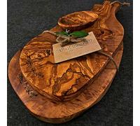 What the Art!® Olive Wood «Serrano Set» XL | Set 2 tablas de cortar + 2 cuencos + regalo | aprox. 37 x 18 cm & 45 x 19 cm