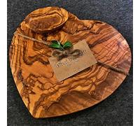 What the Art!® Olive Wood «Valentino» M | Tabla de cortar de madera de olivo + cuenco + regalo | 24 x 22 x 2 cm