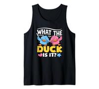 What The Duck Is It Funny Gender Reveal Party Juego de Palabras Dabbing Camiseta sin Mangas
