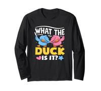 What The Duck Is It Funny Gender Reveal Party Juego de Palabras Dabbing Manga Larga