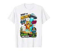 What The Meow Funny Cat UFO Abduction Sci-Fi Alien Camiseta gráfica económica, Hombre, Blanco, L