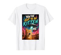 What The Meow Funny Shocked Cat UFO Alien Flying Saucer Camiseta gráfica económica, Hombre, Blanco, S
